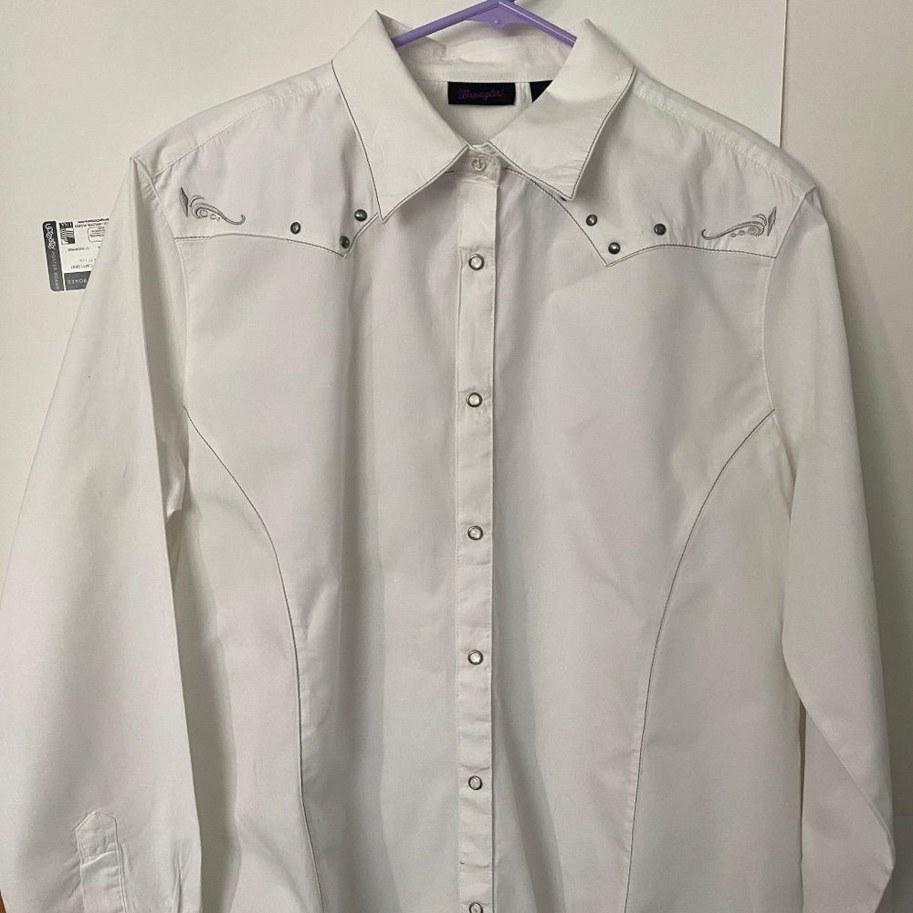 Women's Wrangler 100% Cotton White Western Shirt Sz. XL